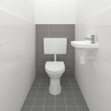 Tegelkeuze 'Accent toilet' met donkere accenttegels op wand achter toilet